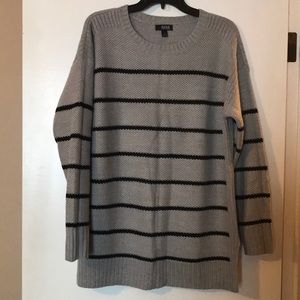 Gray with black striped sweater.